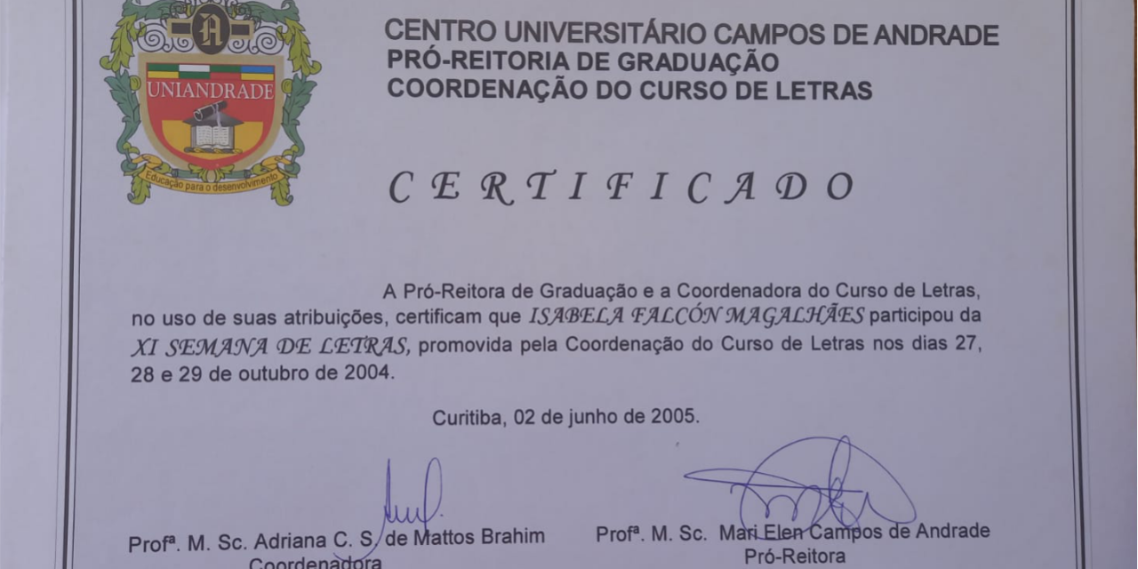 Certificação Isabela Falcon consteladora e terapeuta em Curitiba mostra sua formação profissional no campo da psicanálise, Constelação Familiar e educadora